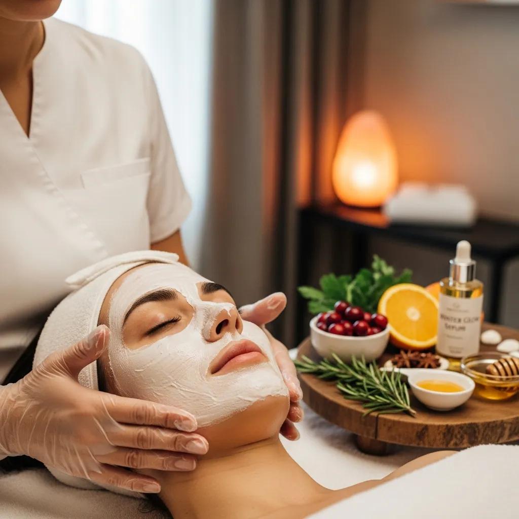 Client receiving a facial treatment in a tranquil spa setting