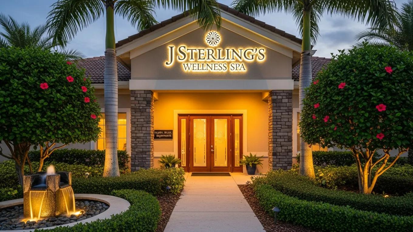 Exterior view of J Sterling's Wellness Spa in Winter Garden, Florida, emphasizing a welcoming and tranquil atmosphere