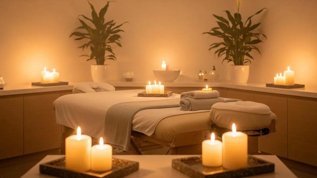 Relaxation massage setting in a tranquil spa environment promoting wellness and stress relief