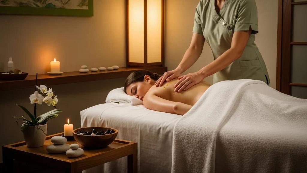 Relaxing massage therapy session in a serene spa environment
