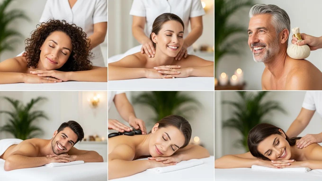 Happy clients enjoying massage therapy at a wellness spa