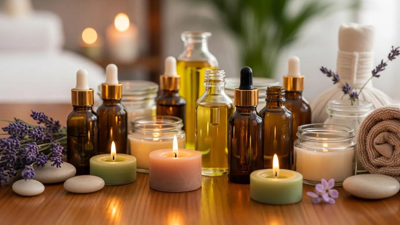 Selection of massage oils and products for couples massage